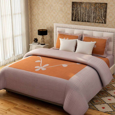 

OM DECOR 180 TC Cotton Double Printed Bedsheet(Pack of 1, Orange)