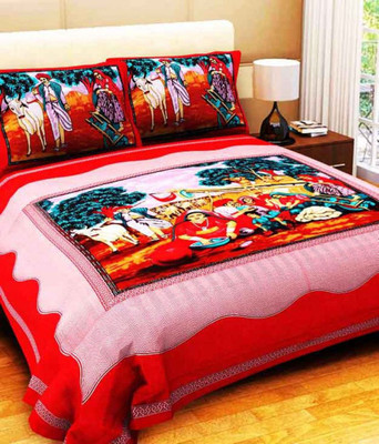 

OM DECOR 180 TC Cotton Double Printed Bedsheet(Pack of 1, Red)