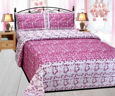 

OM DECOR 180 TC Cotton Double Printed Bedsheet(Pack of 1, Pink)