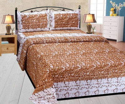 

OM DECOR 180 TC Cotton Double Printed Bedsheet(Pack of 1, Brown)
