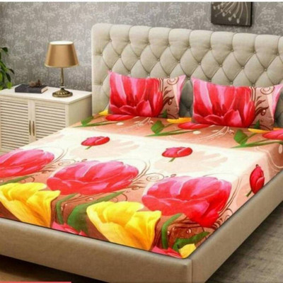 

OM DECOR 180 TC Cotton Double Printed Bedsheet(Pack of 1, Yellow)