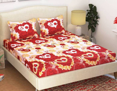 

OM DECOR 180 TC Cotton Double Printed Bedsheet(Pack of 1, Red)
