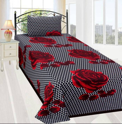 

OM DECOR 180 TC Microfiber Single Abstract Bedsheet(Pack of 1, Black)