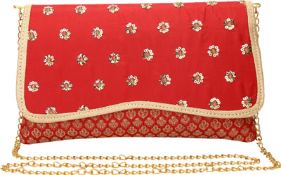 

VASTRESHA Casual Red, Gold Clutch, Gold;red