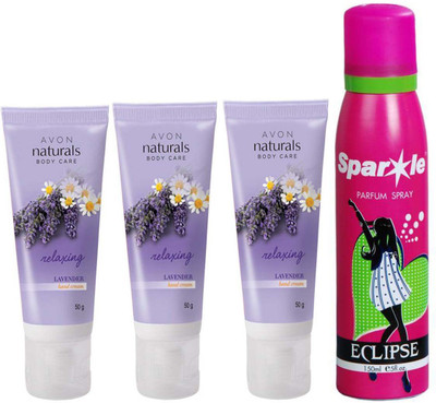 

Avon Anew three Relaxing Lavender Hand Cream (50 g) With one sparkle perfume spray 150 ml(Set of 4)