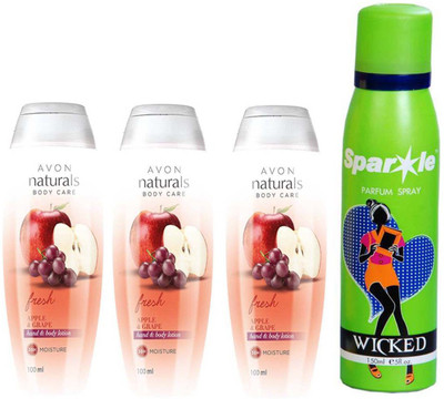 

Avon Anew three Naturals Apple & Grape hand & Body lotion (100 ml) With one sparkle perfume spray 150 ml(Set of 4)
