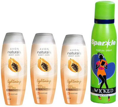 Avon Anew three Naturals Papaya & Soy Milk Hand & Body Lotion (100 ml) With one sparkle perfume spray 150 ml(Set of 4)