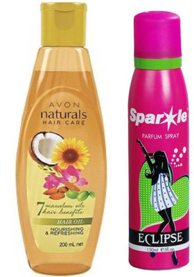 

Avon Anew Naturals Nourishing & Refreshing Hair Oil (200 ml) With one sparkle perfume spray 150 ml(Set of 2)