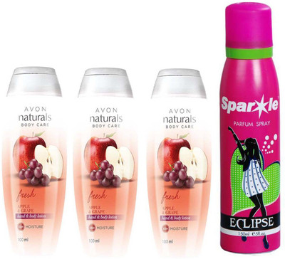 

Avon Anew three Naturals Apple & Grape hand & Body lotion (100 ml) With one sparkle perfume spray 150 ml(Set of 4)