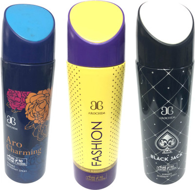 

Arochem Aro Charming , Fashion & Black Jack Deodorant Spray - For Men & Women(600 ml, Pack of 3)