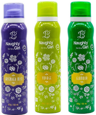 LB Naughty Girl Lavender Mist,Voyage,Glamour Body Spray - For Women(150 ml, Pack of 3)