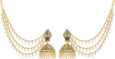 LUXOR Bahubali Jhumkha with Long Chain Pearls Pearl Alloy Jhumki Earring