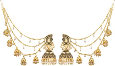 LUXOR Bahubali Jhumkha with Long Chain Pearls Pearl Alloy Jhumki Earring