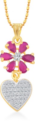 VIGHNAHARTA Ruby Flower Heart for Women and Girls-[VFJ1246PG] Gold-plated Cubic Zirconia, Ruby Alloy Pendant