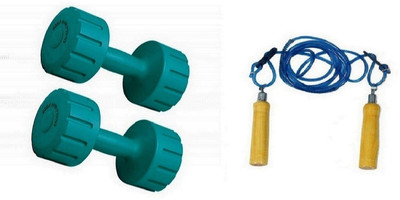 

Venom GREEN COLOR 3KG VINYL PLASTIC DUMBELL AND BLUE COLOR WOODEN HANDLE SKIPPING ROPE Gym & Fitness Kit