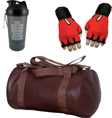 

Vellora High Quality Gym Bag, Protein Shaker And Gym Glove With Wrist Support Combo Gym & Fitness Kit