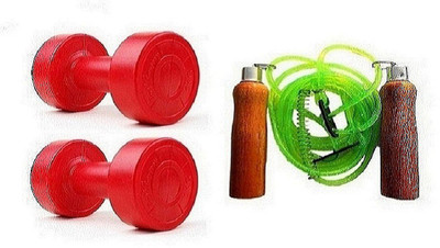 

PEANA RED COLOR 2KG VINYL PLASTIC DUMBELL AND GREEN COLOR WOODEN HANDLE SKIPPING ROPE Gym & Fitness Kit