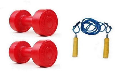 

YUKI RED COLOR 3KG VINYL PLASTIC DUMBELL AND BLUE COLOR WOODEN HANDLE SKIPPING ROPE Gym & Fitness Kit