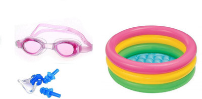 

YUKI PINK COLOR GOGGLES, EAR & NOSE PLUG, 3 FEET MULTICOLOR TUB Swimming Kit