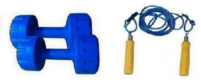 

YUKI BLUE COLOR 1KG VINYL PLASTIC DUMBELL AND BLUE COLOR WOODEN HANDLE SKIPPING ROPE Gym & Fitness Kit