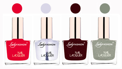 

Lady Fashion Ultra High Shine Long Stay Nail Polish Sweet Red,Transparent,Maroon,Grey(Pack of 4)