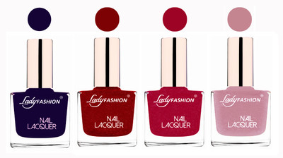 

Lady Fashion Ultra High Shine Long Stay Nail Polish Blue,Red,Bright Pink,Silky Purple(Pack of 4)