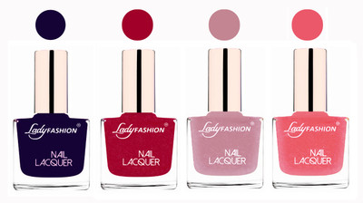 

Lady Fashion Ultra High Shine Long Stay Nail Polish Blue,Bright Pink,Silky Purple,Silky Pink(Pack of 4)