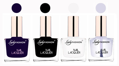 

Lady Fashion Ultra High Shine Long Stay Nail Polish Blue,Black White,Transparent(Pack of 4)