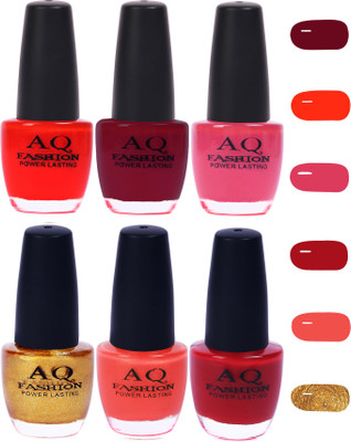 

AQ Fashion Funky Vibrant Range of Colors Nail polish Neon Red,Mauve,Violet Pink,Golden,Pink,Maroon(Pack of 6)