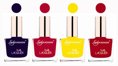 

Lady Fashion Ultra High Shine Long Stay Nail Polish Blue,Pink,Yellow,Dark Red(Pack of 4)