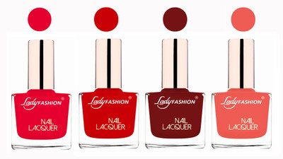 

Lady Fashion Ultra High Shine Long Stay Nail Polish Sweet Red,Juicy Red,Coffee,Light Orange(Pack of 4)