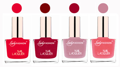 

Lady Fashion Ultra High Shine Long Stay Nail Polish Sweet Red,Bright Pink,Silky Purple,Silky Pink(Pack of 4)