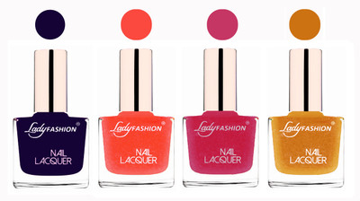 

Lady Fashion Ultra High Shine Long Stay Nail Polish Blue,Orange Silk,Abricoat Rose,Golden(Pack of 4)