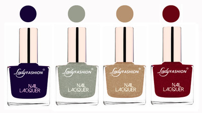 

Lady Fashion Ultra High Shine Long Stay Nail Polish Blue,Grey,Beach Nude,Pink(Pack of 4)