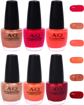 

AQ Fashion Funky Vibrant Range of Colors Nail polish Brownish Nude,Rani Pink,Peaches Orange,Pearl Nude,Orange,Deep Magenta(Pack of 6)