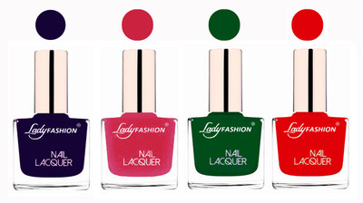 

Lady Fashion Ultra High Shine Long Stay Nail Polish Blue,Mettalic Pink,Dark Green,Bright Red(Pack of 4)
