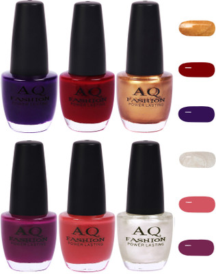 

AQ Fashion Funky Vibrant Range of Colors Nail polish Ink Blue,Blood Red,Neon Golden,Purple,Pink,Pearl White(Pack of 6)