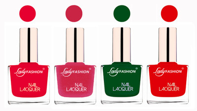 

Lady Fashion Ultra High Shine Long Stay Nail Polish Sweet Red,Nude,Dark Green,Bright Red(Pack of 4)