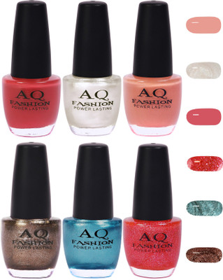 

AQ Fashion Funky Vibrant Range of Colors Nail polish Pink,Pearl White,Peaches Pink,Dark Brown,Firozy,Strowberry Red(Pack of 6)