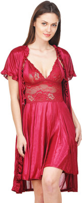 Boosah Women Nighty with Robe(Maroon)