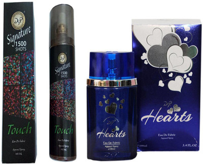 

dsp HEARTS BLUE PERFUME 100 ML +SIGNATURE TOUCH 1500 SHOTS PERFUME 145 ML Eau de Parfum - 145 ml(For Men & Women)