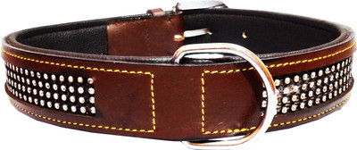 

Petshop7 Export Quality Genuine Leather Dog Collar with Beautiful Diamond Studs 1.50" in - Xtra Large (Any One) Dog Everyday Collar(, Brown