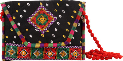 

Craft Trade Traditional Cotton Jaipuri Art work Sling Bag For Girl and Women Pouch(Black)