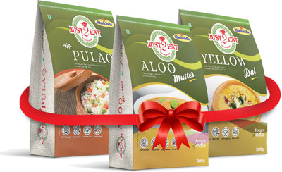 

Just 2 Eat Combo : Aloo Mutter, Yellow Dal & Veg. Pulao [Pack of 3] [850 gm] 850 g