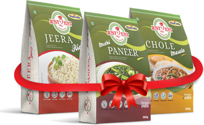 

Just 2 Eat Combo : Methi Paneer, Chole Masala & Jeera Rice [Pack of 3] [800 gm] 800 g