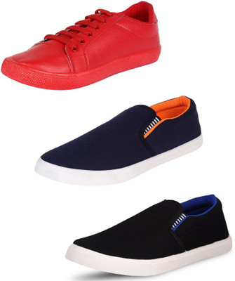 

BERLOC Slip On Sneakers For Men(Red, Blue, Black, Redorangeblack