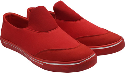 

LeatherKraft Red Slip-on Canvas Shoes For Men(Red