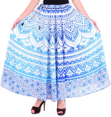 Handicraft-Palace Printed Women Gathered Blue Skirt