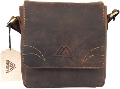 

MASSIF99 Men & Women Brown Genuine Leather Sling Bag