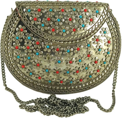 

HP Women Silver Metal Sling Bag